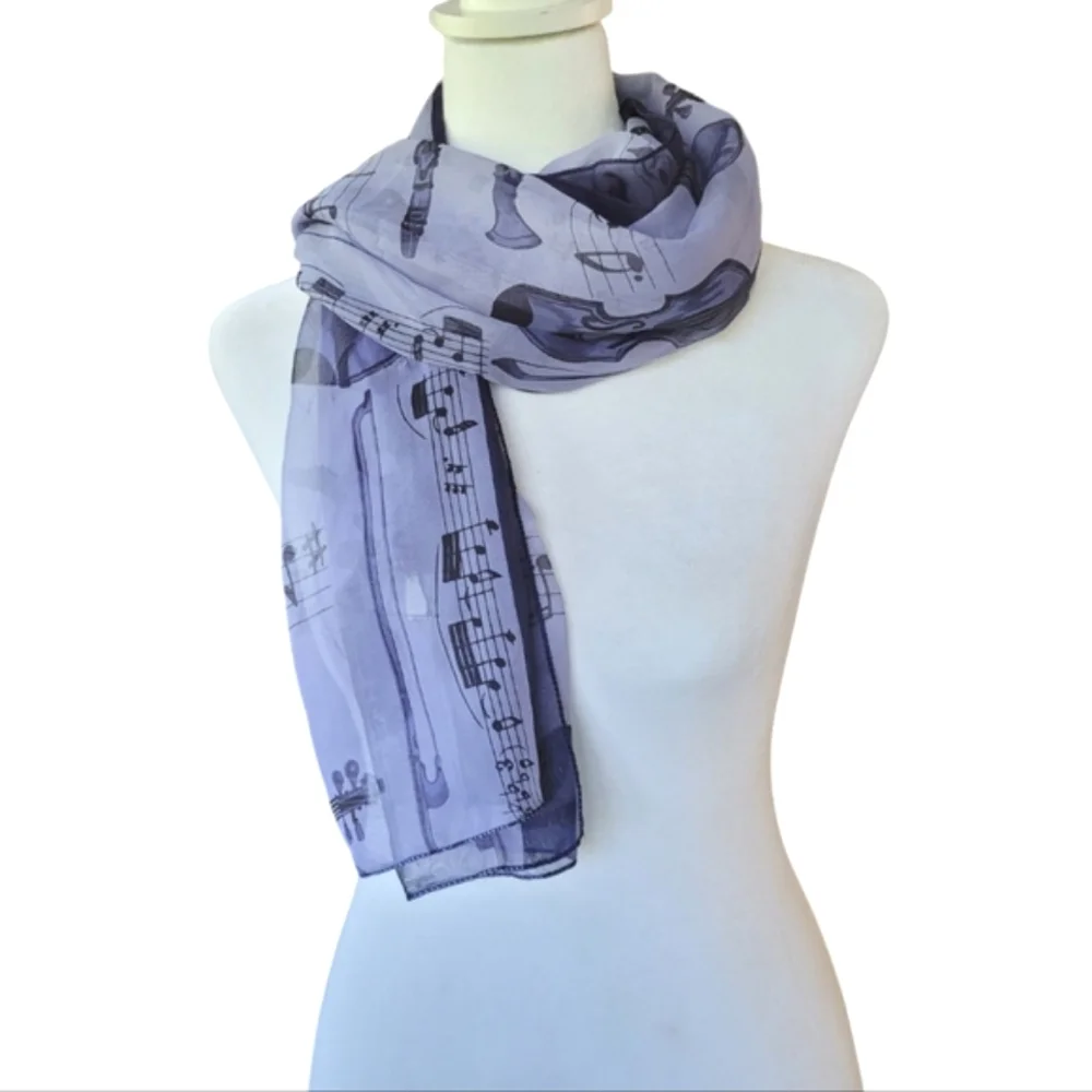Violin Lightweight Purple Scarf W Music Notes Job Women's